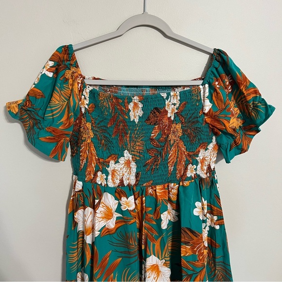 SHEIN Tropical Print Off the Shoulder Ruffle Short Sleeve Dress size 1XL - Picture 3 of 8